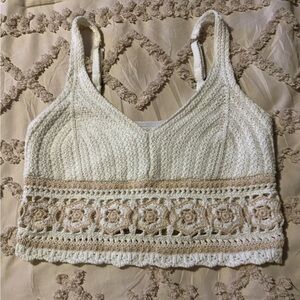 Hollister Cream and Tan Crochet Crop Top